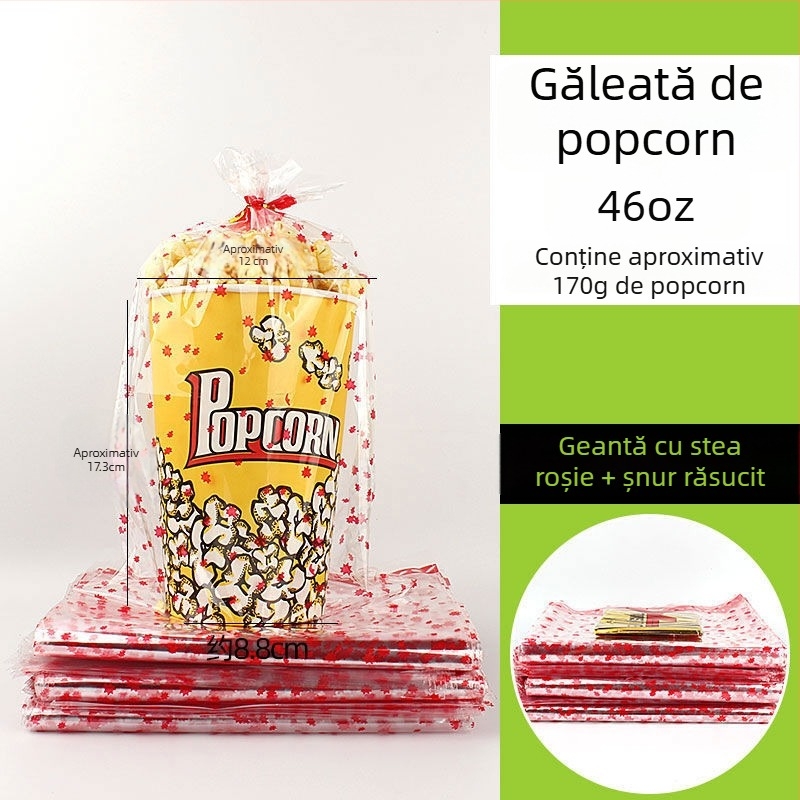 Coșuleț mini pentru popcorn, rotund, din hârtie galbenă groasă, pentru cinematograf