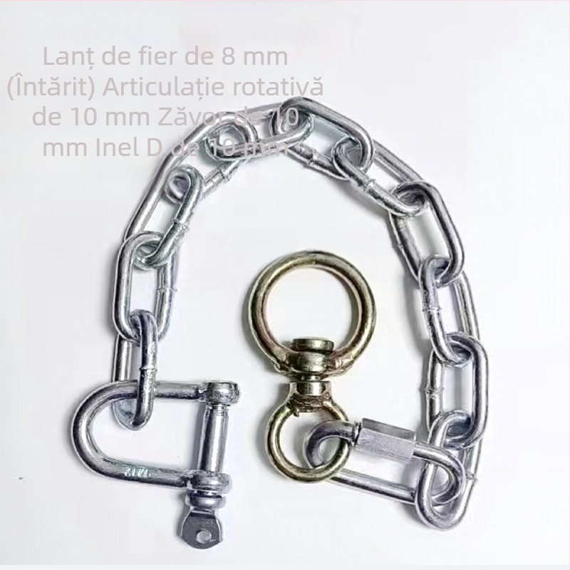 Inel de cuplare pentru vite – versiune îmbunătățită, robust pentru legarea cu funie, pin pentru cușcă gros și lanț pentru vită, galvanizat