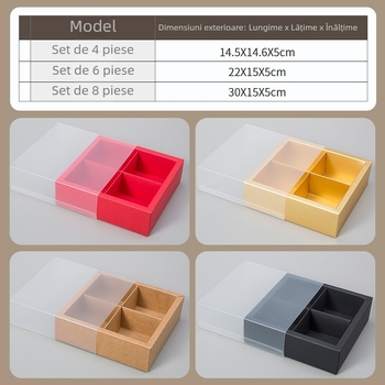 Cutie cu sertar din hârtie kraft, 6-8 compartimente, finisaj PVC mat, pentru patiserie și cadouri de ceai