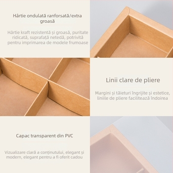 Cutie cu sertar din hârtie kraft, 6-8 compartimente, finisaj PVC mat, pentru patiserie și cadouri de ceai