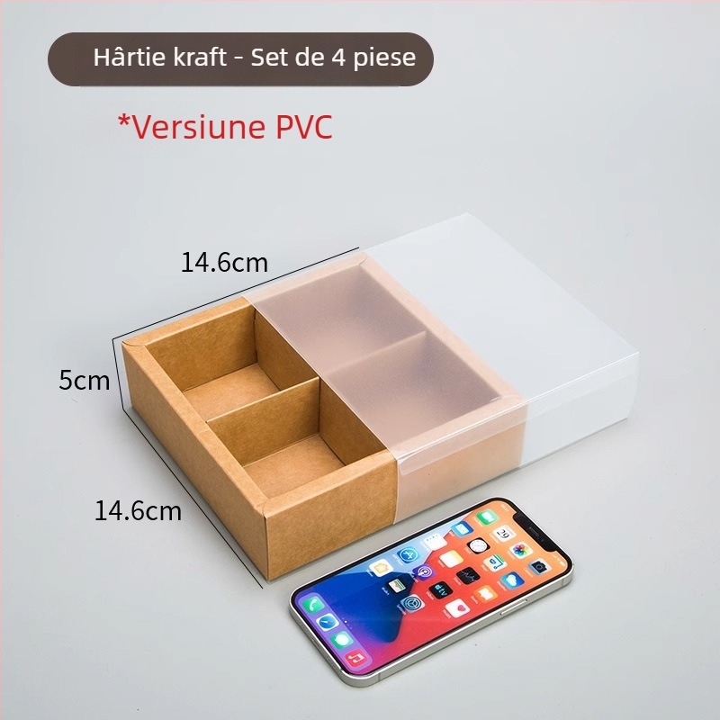 Cutie cu sertar din hârtie kraft, 6-8 compartimente, finisaj PVC mat, pentru patiserie și cadouri de ceai