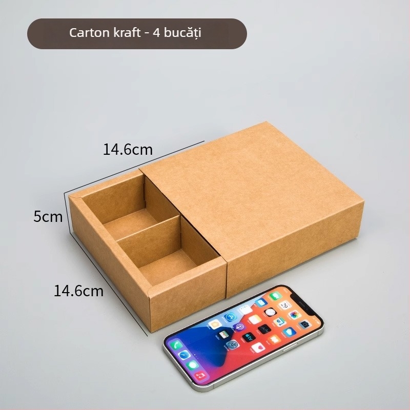 Cutie cu sertar din hârtie kraft, 6-8 compartimente, finisaj PVC mat, pentru patiserie și cadouri de ceai