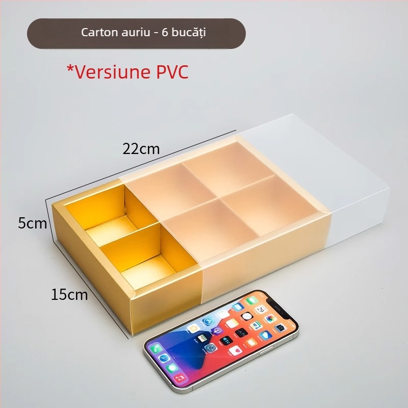 Cutie cu sertar din hârtie kraft, 6-8 compartimente, finisaj PVC mat, pentru patiserie și cadouri de ceai