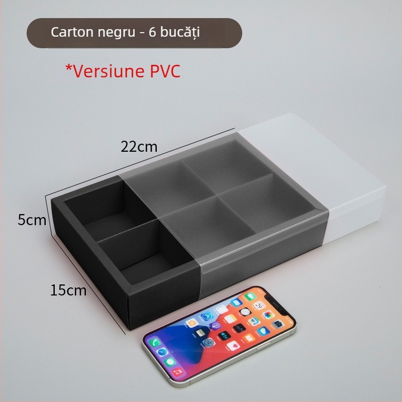 Cutie cu sertar din hârtie kraft, 6-8 compartimente, finisaj PVC mat, pentru patiserie și cadouri de ceai