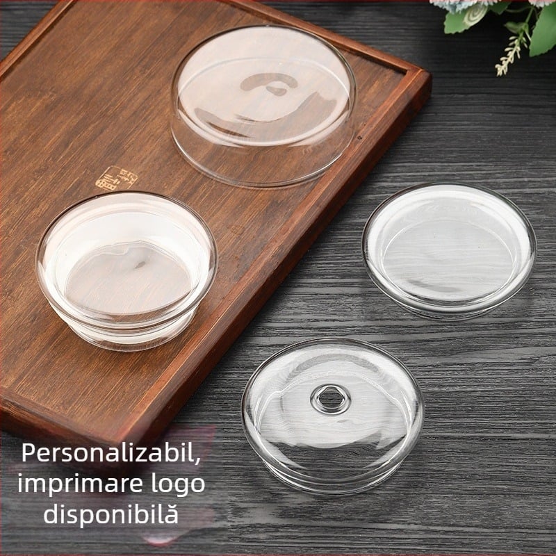 Capac de ceainic din sticlă borosilikată, cu mâner înalt — capac universal pentru ceainic și ceașcă, acoperire rotundă din sticlă