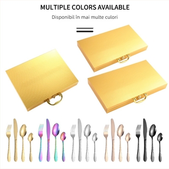 Set de tacâm din oțel inoxidabil – design Water Cube, cuțite, furci și linguri, 24/36/48 piese, cutie cadou