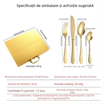 Set de tacâm din oțel inoxidabil – design Water Cube, cuțite, furci și linguri, 24/36/48 piese, cutie cadou