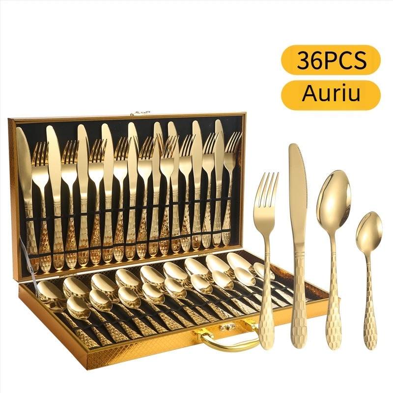 Set de tacâm din oțel inoxidabil – design Water Cube, cuțite, furci și linguri, 24/36/48 piese, cutie cadou