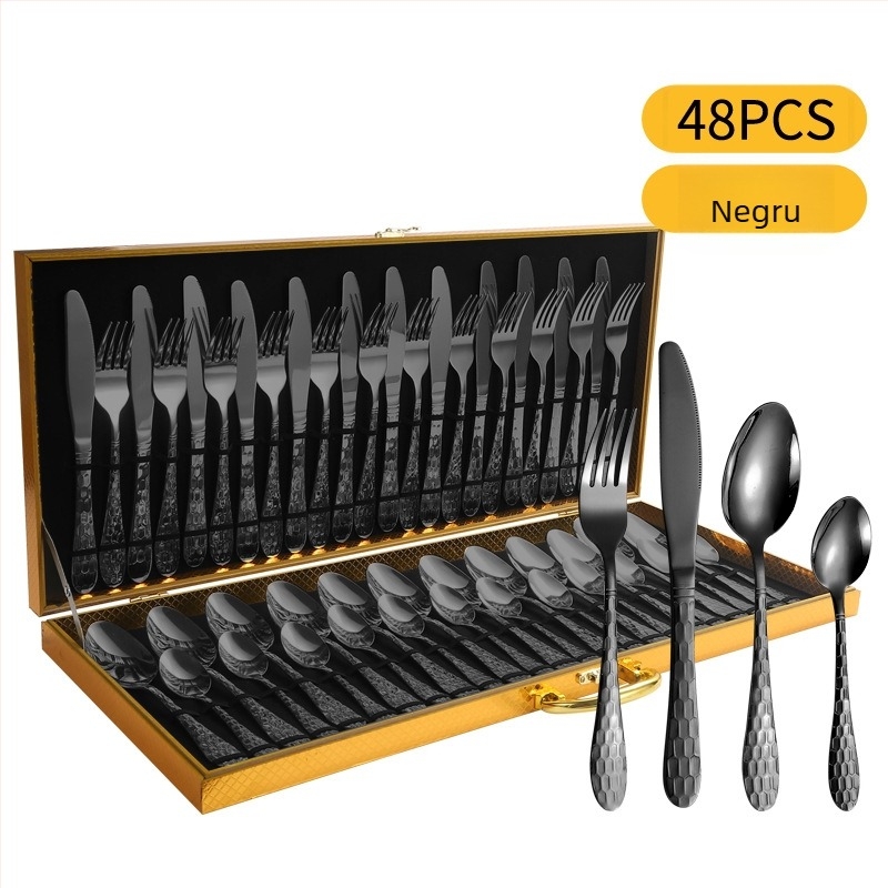 Set de tacâm din oțel inoxidabil – design Water Cube, cuțite, furci și linguri, 24/36/48 piese, cutie cadou