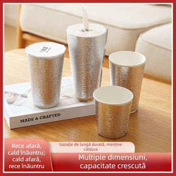 Manșon izolant pentru cana de ceai cu lapte, 500 ml, folie de aluminiu cu spumă Pearl Cotton, menține cald sau rece