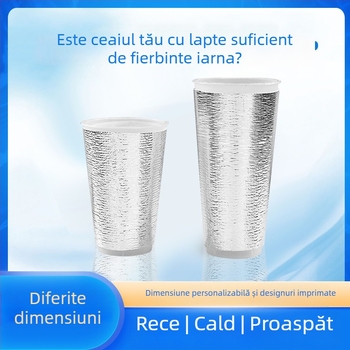 Manșon izolant pentru cana de ceai cu lapte, 500 ml, folie de aluminiu cu spumă Pearl Cotton, menține cald sau rece