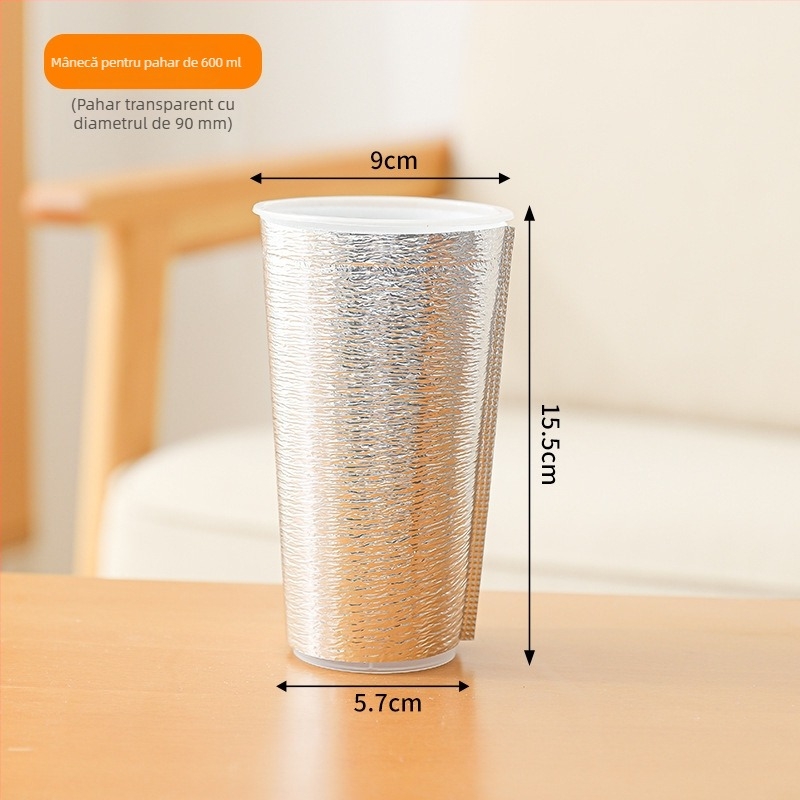 Manșon izolant pentru cana de ceai cu lapte, 500 ml, folie de aluminiu cu spumă Pearl Cotton, menține cald sau rece