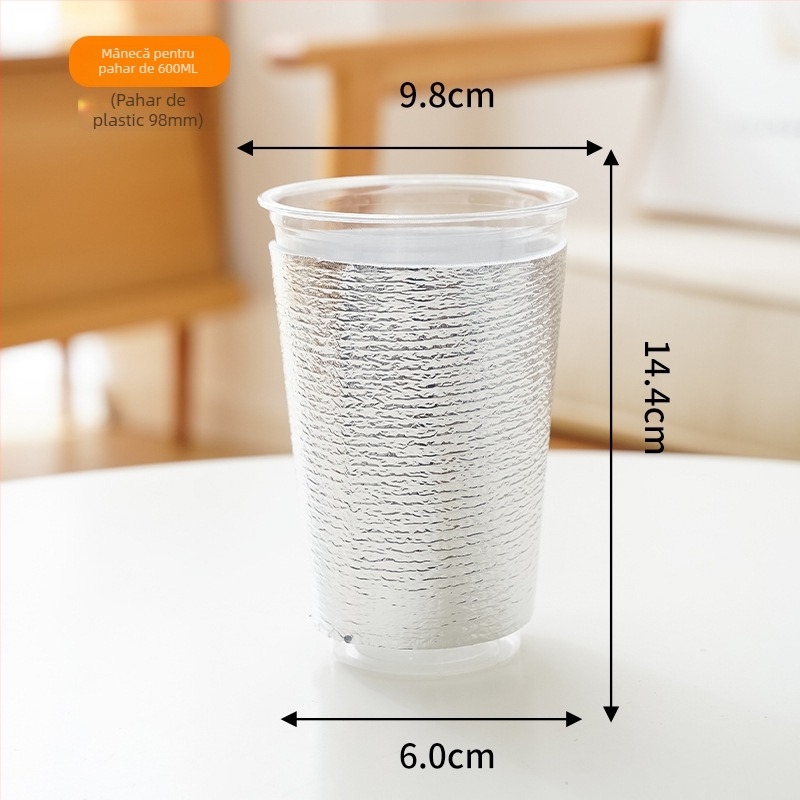 Manșon izolant pentru cana de ceai cu lapte, 500 ml, folie de aluminiu cu spumă Pearl Cotton, menține cald sau rece
