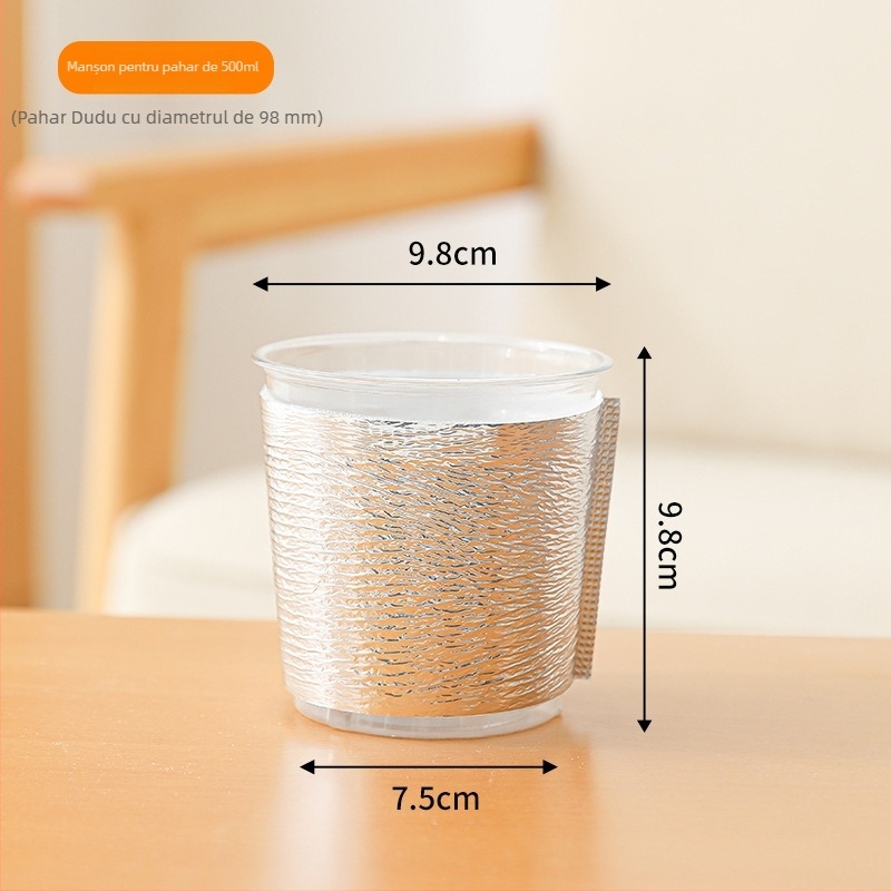 Manșon izolant pentru cana de ceai cu lapte, 500 ml, folie de aluminiu cu spumă Pearl Cotton, menține cald sau rece