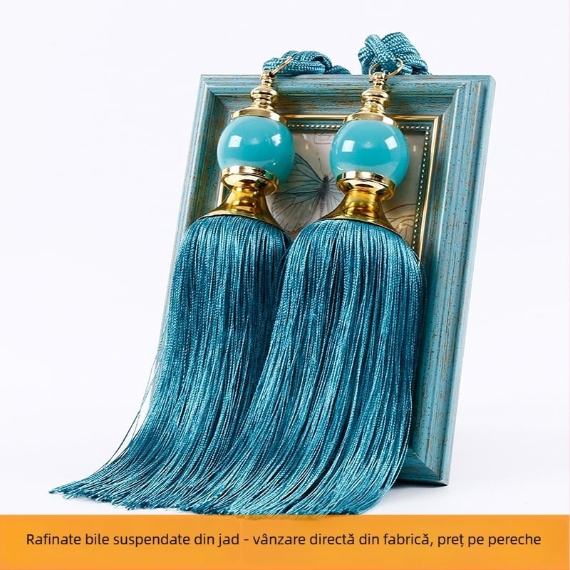 Bilă pentru perdea cu ciucuri, șnur și curea — cârlig decorativ cu floare
