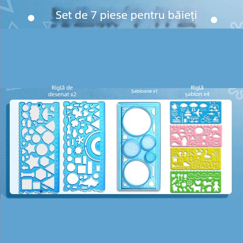 Set Wanhua de rigle pentru elevi – desen, șabloane pentru ziar desenat manual, riglă multifuncțională