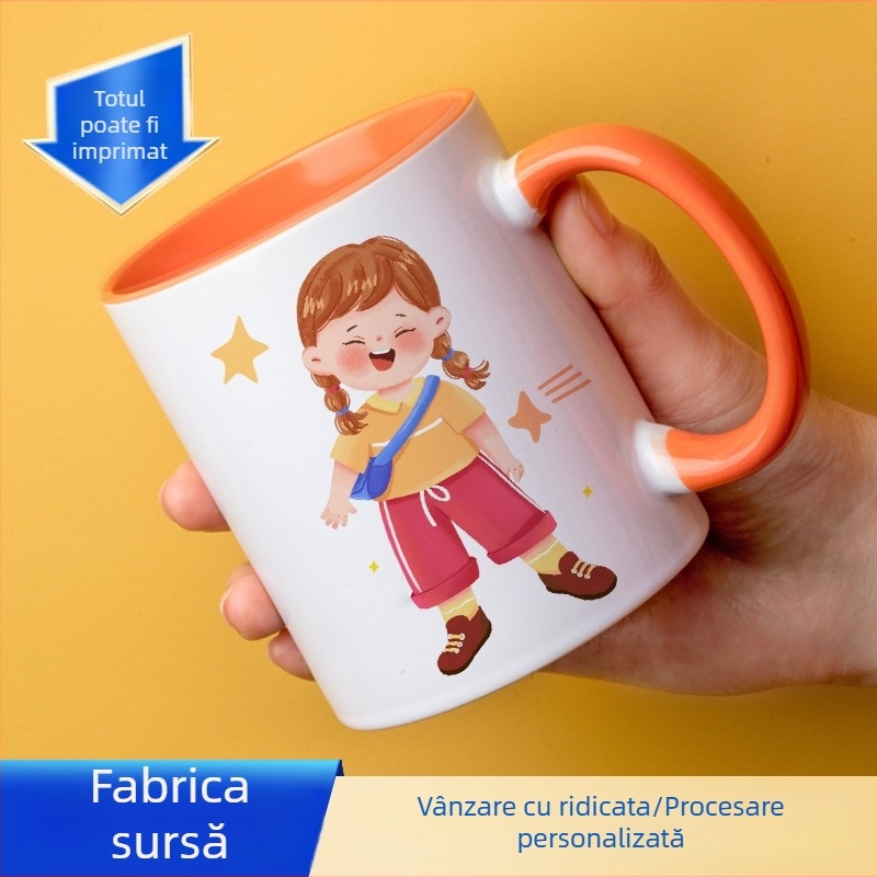 Ceașcă ceramică cu fotografie personalizată și logo prin transfer termic