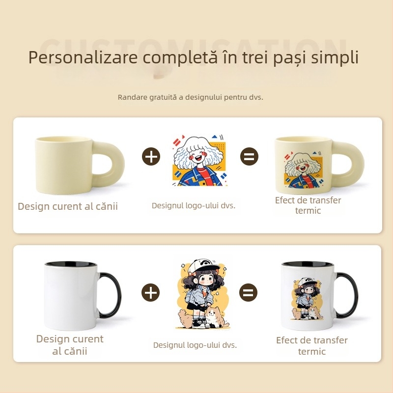 Ceașcă ceramică cu fotografie personalizată și logo prin transfer termic
