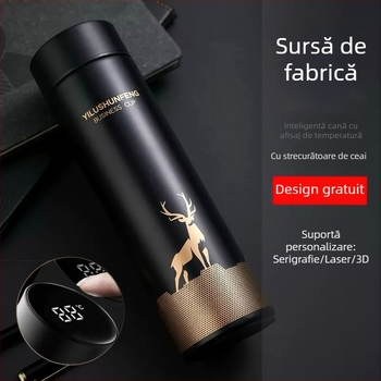 Cană termoizolantă inteligentă din oțel inoxidabil 304, design drept pentru afaceri, cu afișaj de temperatură, cană promoțională cu logo personalizat