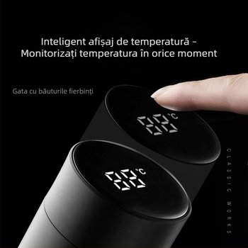 Cană termoizolantă inteligentă din oțel inoxidabil 304, design drept pentru afaceri, cu afișaj de temperatură, cană promoțională cu logo personalizat