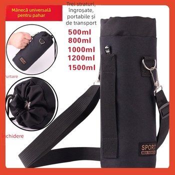 Husă pentru sticlă din material Oxford, izolată, groasă, rezistentă la uzură și la căderi, protecție termică, curea crossbody pentru exterior
