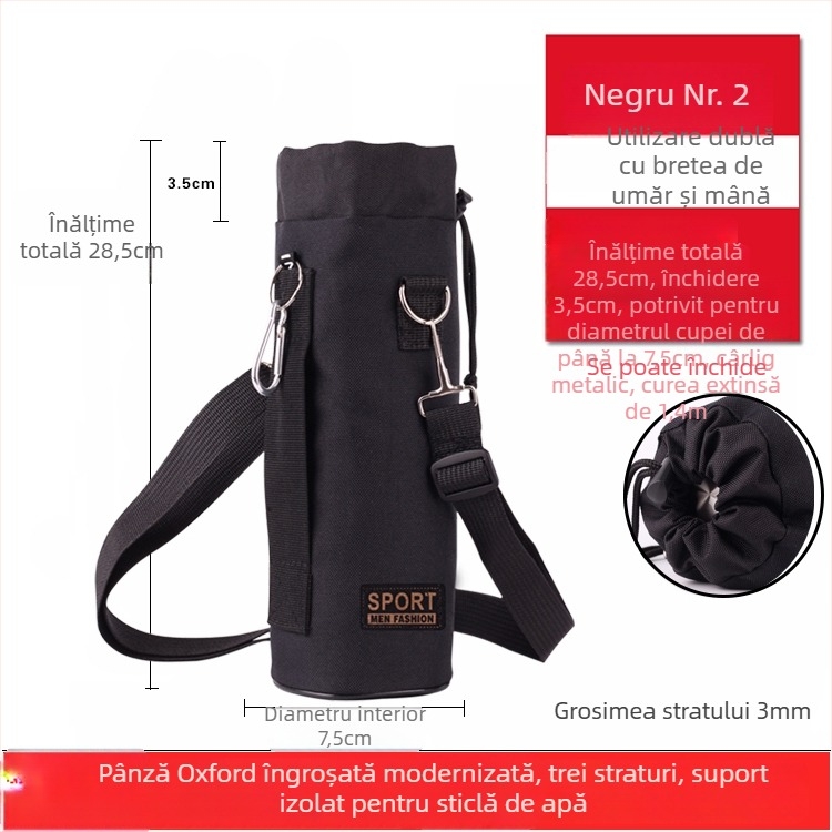 Husă pentru sticlă din material Oxford, izolată, groasă, rezistentă la uzură și la căderi, protecție termică, curea crossbody pentru exterior