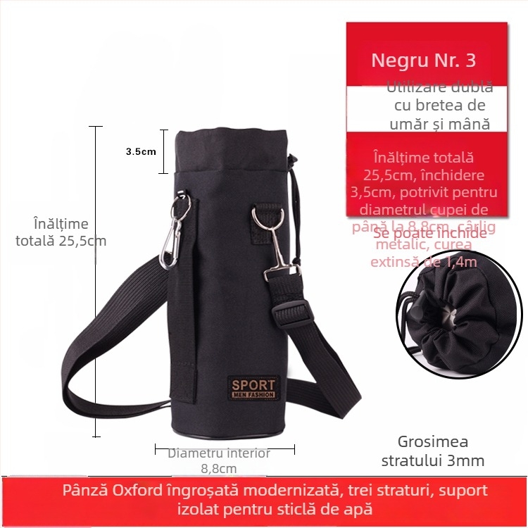 Husă pentru sticlă din material Oxford, izolată, groasă, rezistentă la uzură și la căderi, protecție termică, curea crossbody pentru exterior