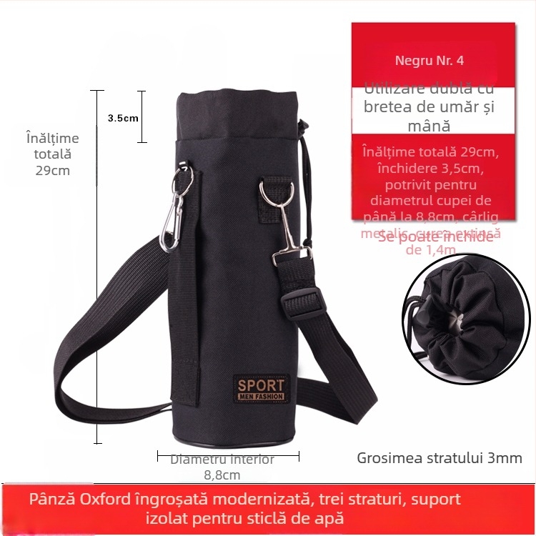 Husă pentru sticlă din material Oxford, izolată, groasă, rezistentă la uzură și la căderi, protecție termică, curea crossbody pentru exterior