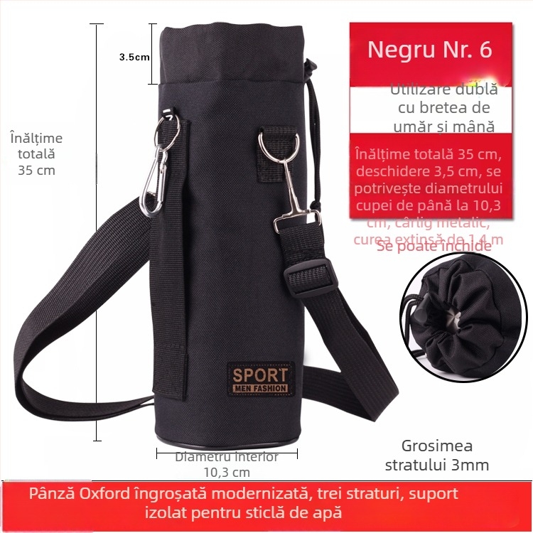 Husă pentru sticlă din material Oxford, izolată, groasă, rezistentă la uzură și la căderi, protecție termică, curea crossbody pentru exterior