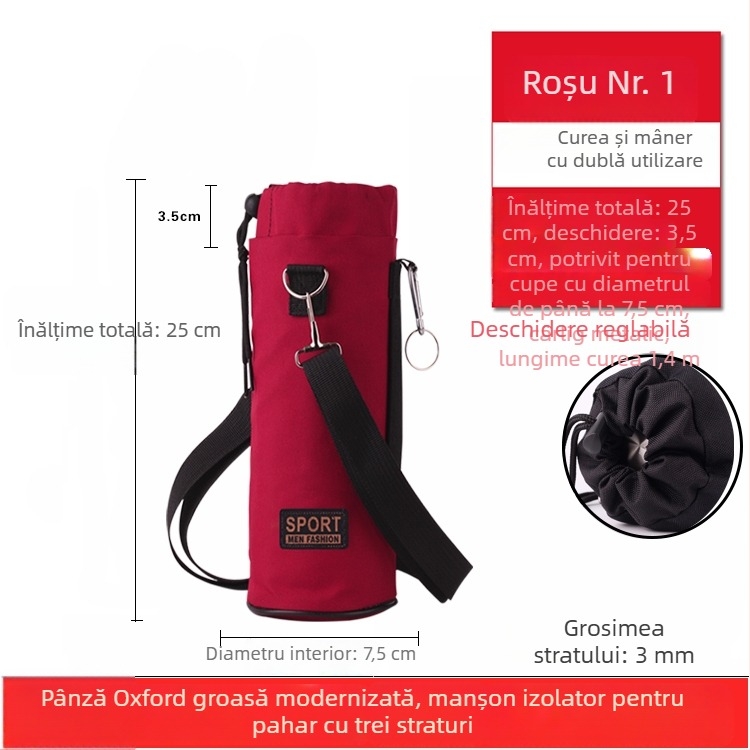Husă pentru sticlă din material Oxford, izolată, groasă, rezistentă la uzură și la căderi, protecție termică, curea crossbody pentru exterior