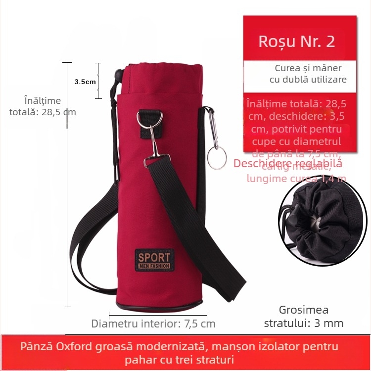 Husă pentru sticlă din material Oxford, izolată, groasă, rezistentă la uzură și la căderi, protecție termică, curea crossbody pentru exterior