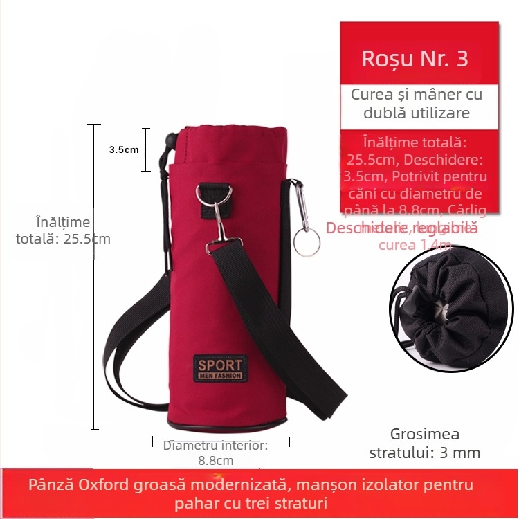 Husă pentru sticlă din material Oxford, izolată, groasă, rezistentă la uzură și la căderi, protecție termică, curea crossbody pentru exterior