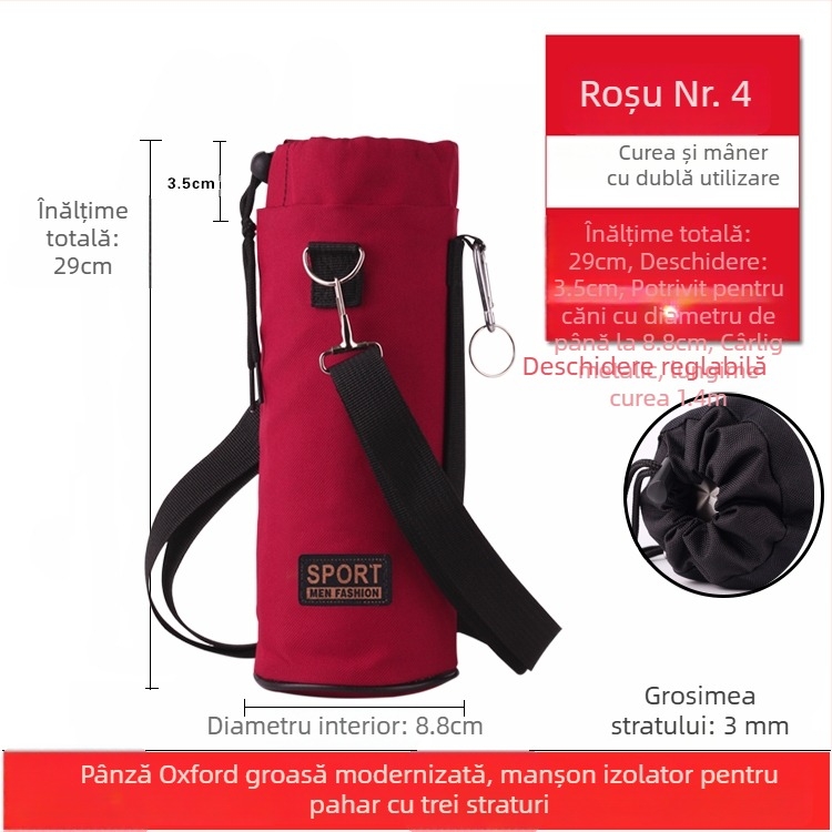 Husă pentru sticlă din material Oxford, izolată, groasă, rezistentă la uzură și la căderi, protecție termică, curea crossbody pentru exterior