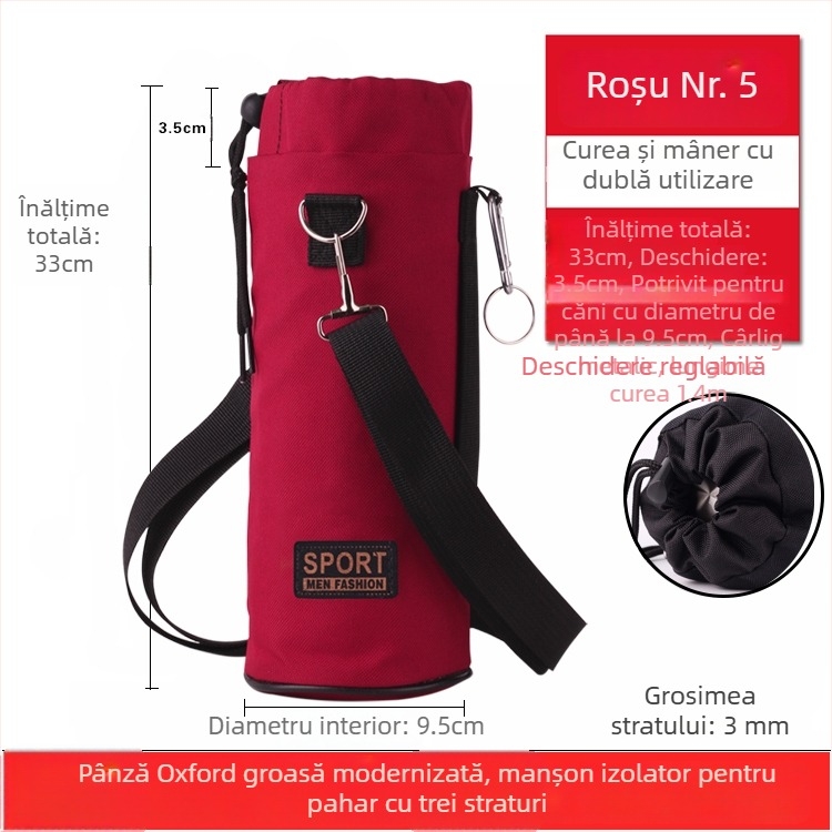 Husă pentru sticlă din material Oxford, izolată, groasă, rezistentă la uzură și la căderi, protecție termică, curea crossbody pentru exterior