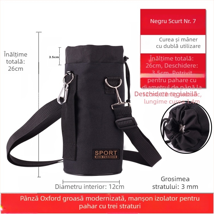 Husă pentru sticlă din material Oxford, izolată, groasă, rezistentă la uzură și la căderi, protecție termică, curea crossbody pentru exterior