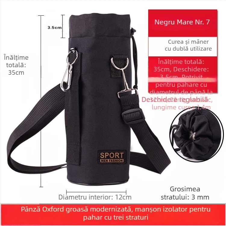 Husă pentru sticlă din material Oxford, izolată, groasă, rezistentă la uzură și la căderi, protecție termică, curea crossbody pentru exterior