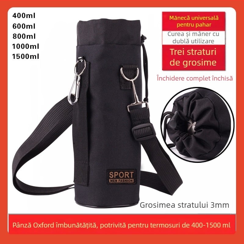 Husă pentru sticlă din material Oxford, izolată, groasă, rezistentă la uzură și la căderi, protecție termică, curea crossbody pentru exterior