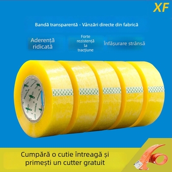 Bandă de ambalare transparentă, lată, pentru sigilarea coletelor, culoare bej-galben
