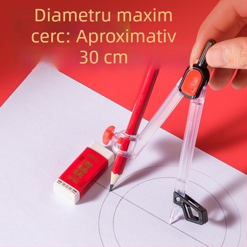 Deli VC899 Set riglă și compas fără metal, 7 piese, husă transparentă, pentru desen și examene