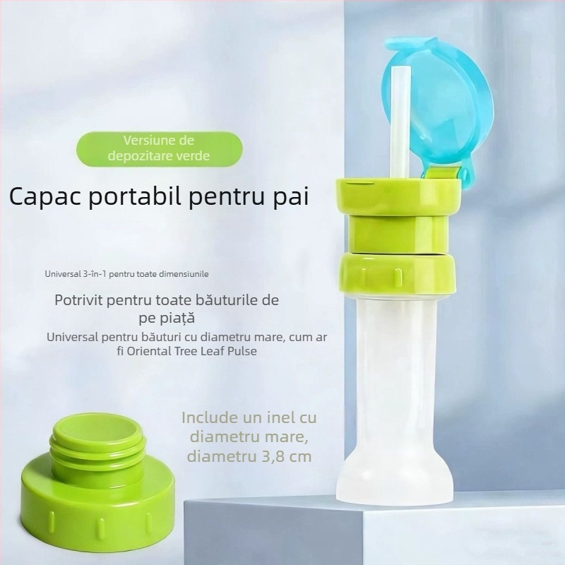 Capac 3 în 1 pentru sticlă cu pai, adaptor pentru gură mare și capac de conversie a gurii pentru sticlele copiilor, design cu frunză Orientală