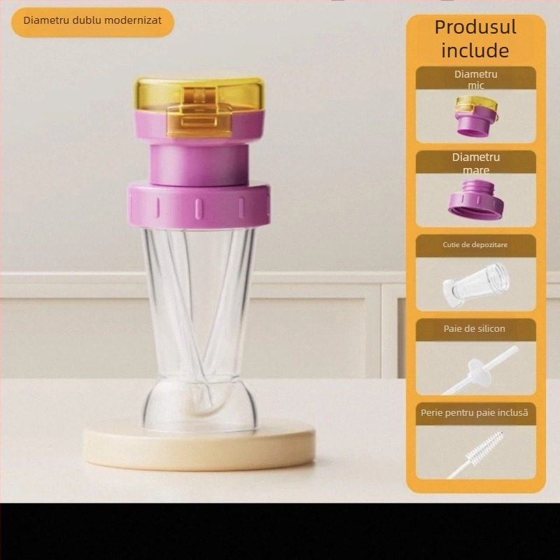Capac 3 în 1 pentru sticlă cu pai, adaptor pentru gură mare și capac de conversie a gurii pentru sticlele copiilor, design cu frunză Orientală