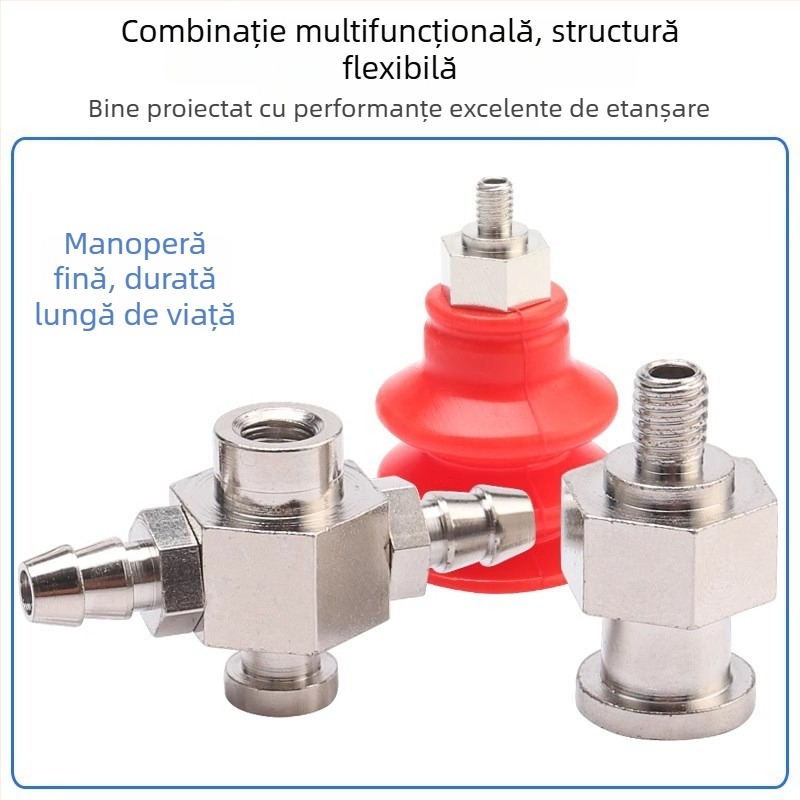 Accesorii pentru brațul robotic: ventuză, cap mare și cap mic, adaptor filet M5, T din fier și cot, conector pneumatic rapid