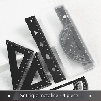 Morandi set de rigle metalice: riglă triunghiulară, compas și raportor pentru elevi