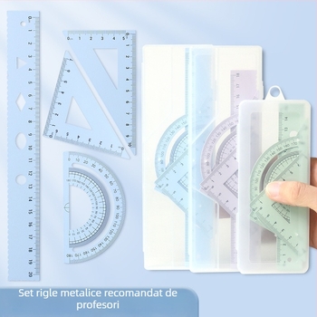 Morandi set de rigle metalice: riglă triunghiulară, compas și raportor pentru elevi