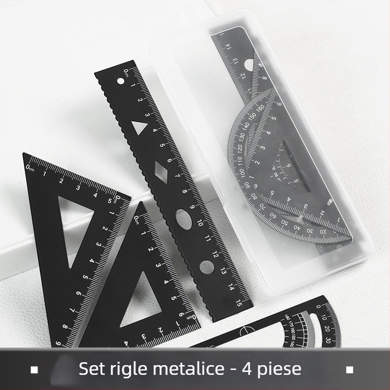 Morandi set de rigle metalice: riglă triunghiulară, compas și raportor pentru elevi