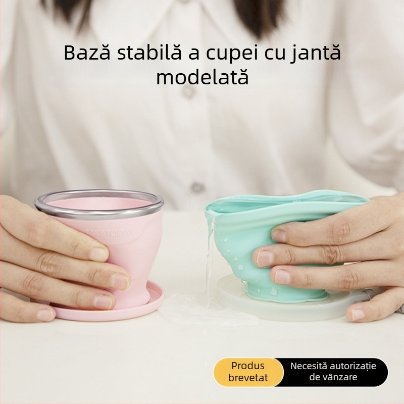 Exclusive Era Pahar pliabil din silicon, de înaltă calitate alimentară, portabil, pentru drumeții, ceai și călătorii