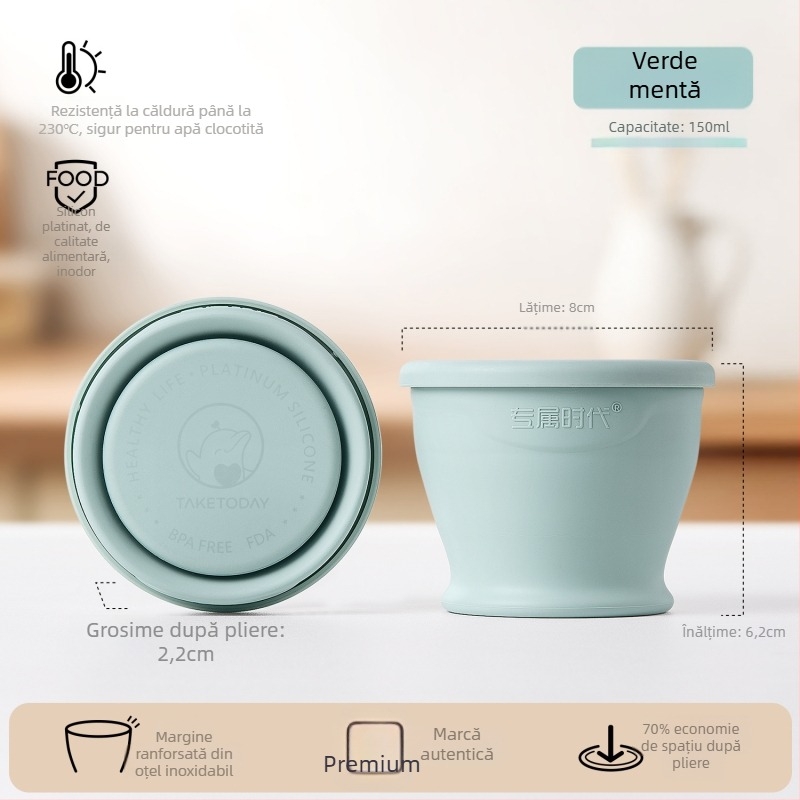 Exclusive Era Pahar pliabil din silicon, de înaltă calitate alimentară, portabil, pentru drumeții, ceai și călătorii