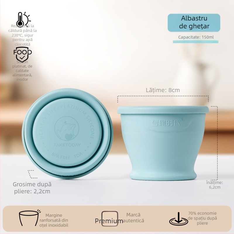 Exclusive Era Pahar pliabil din silicon, de înaltă calitate alimentară, portabil, pentru drumeții, ceai și călătorii