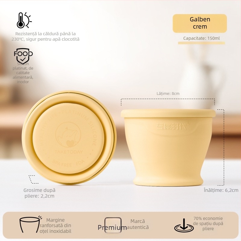 Exclusive Era Pahar pliabil din silicon, de înaltă calitate alimentară, portabil, pentru drumeții, ceai și călătorii