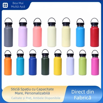 Termos cu gură lată, 32 oz, interior din oțel inoxidabil 304, exterior din 201, izolație vid, portabil cu mâner, pentru activități în aer liber
